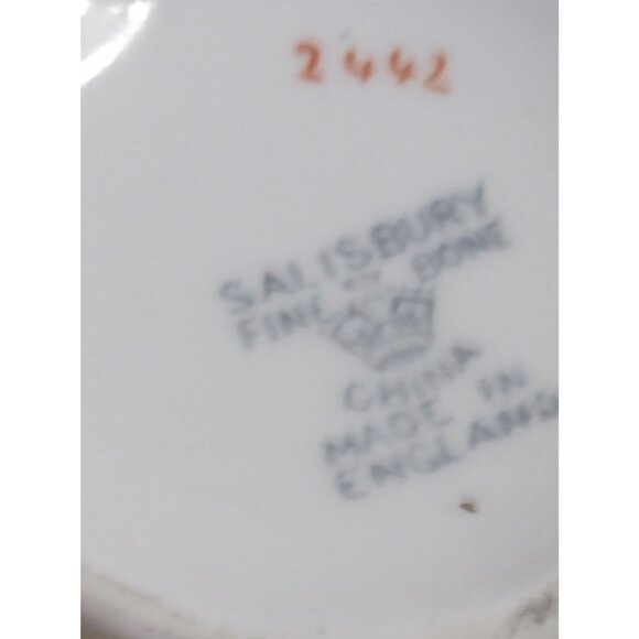 Salisbury England Cup & Saucer Set Pink & Blue Flowers Gold Trim 1950's - Picture 11 of 11